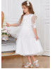 Ivory Pearl Beaded Embroidered Lace Tulle Flower Girl Dress Ivory Pearl Beaded Embroidered Lace Tulle Flower Girl Dress